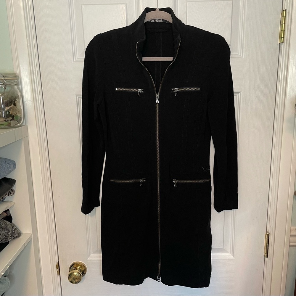 Marc Aurel Black Fitted Zip Up Dress 36